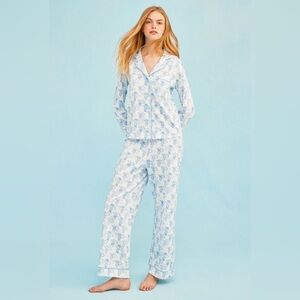 Roller Rabbit X Love Shack Fancy Pastiche De Monkey Long Sleeve Polo Pajamas